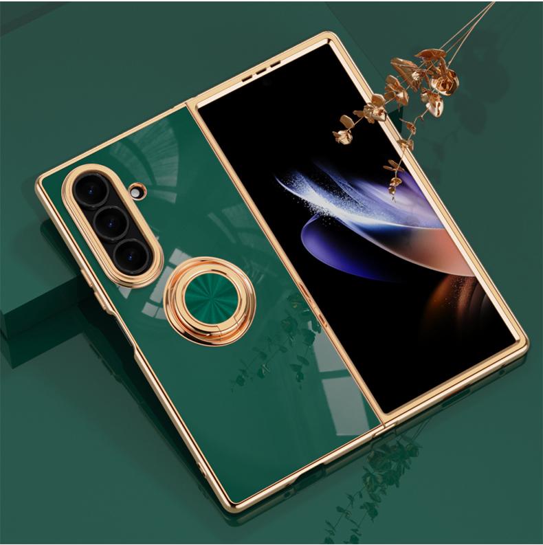 Luxury Electroplating Skin-friendly Rotable Ring Bracket For Samsung Galaxy Z Fold 7 6 5 4 3 Slim Full-pack Anti-Drop Back Cover