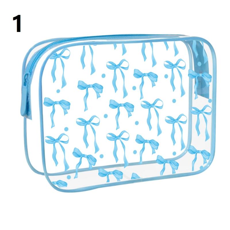 All Over Print Waterproof Pvc Nylon Pouch Bows Makeup Bag Transparent Toiletry Zipper Pouch Bow Clear Cosmetic Bags