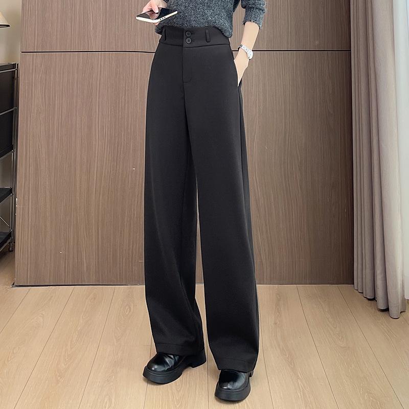 Women s High-Waist Velvet Wool Plaid Wide-Leg Pants, Winter 2026, Thick Straight-Leg, Floor-Length. XL