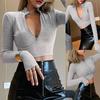 Dames Mode Herfst Effen Kleur Casual Kantoor Rits Lange Mouw T-shirt