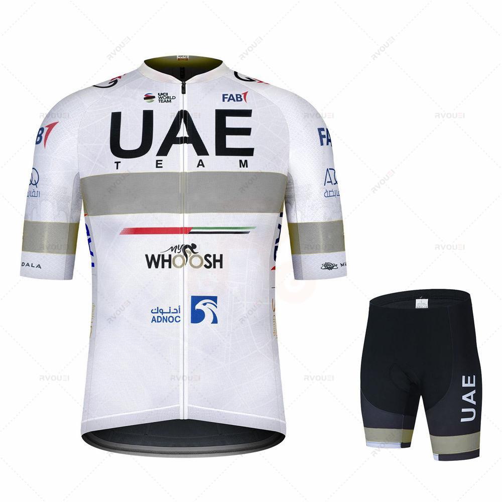 Uae Team Cycling Clothing Set for Men, Bike Clothing, Breathable Anti-UV Bicycle Wear, Short Sleeve Cycling Jersey and Bib Sets