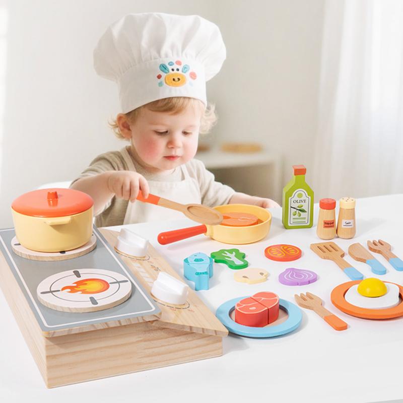 Wooden Kitchen Toy Wooden Tableware Food Sets Toy Role Play Educational Cosplay Preschool Gifts for Kids Kitchen Accessories