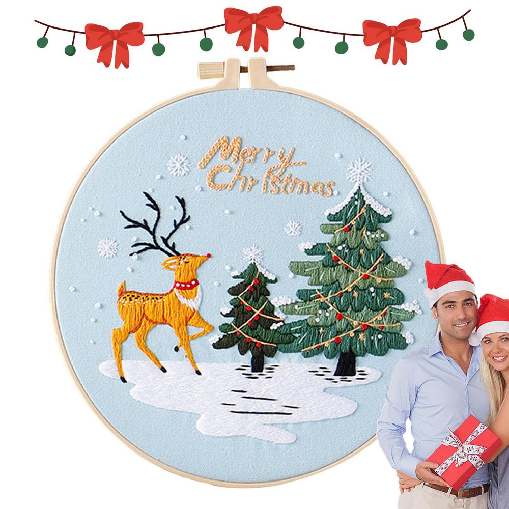 

Christmas Cross Stitching Kits Merry Christmas DIY Kit with Patterns Instructions Embroidery Beginners Kit Needlepoint Kit