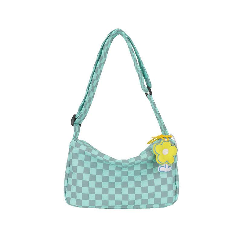 Stylish Gray And Blue Street Fashion Girls Plaid Nylon Messenger Shoulder Bag