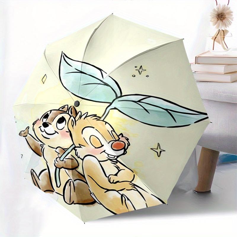 Chip and Dale Themed Automatic Opening and Closing Folding Umbrella, Reinforced 8 Ribs, Compact Travel Design, Fashionable Folding Umbrella,