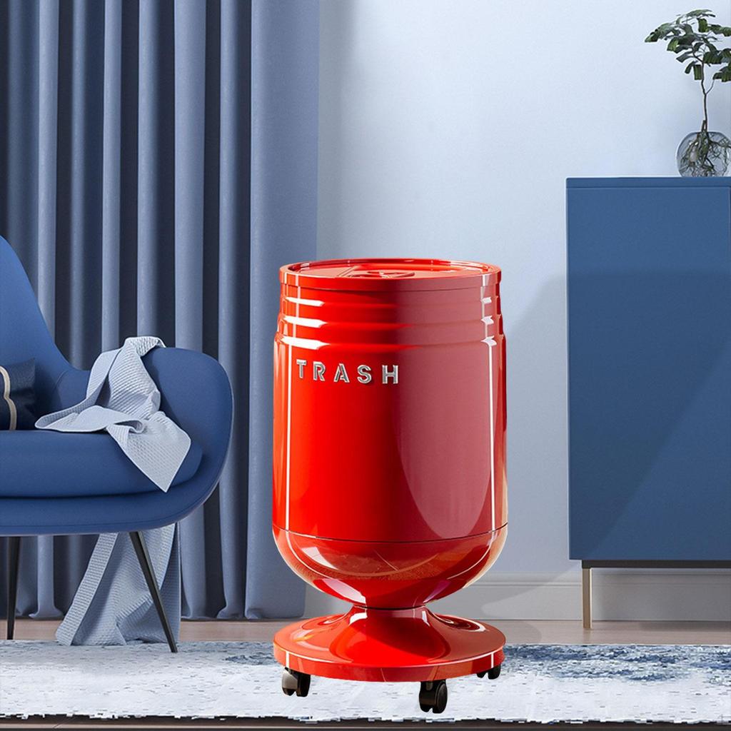 Rolling Trash Can Garbage Container Multipurpose Decorative Waste Basket with Lid for Dorm Kitchen