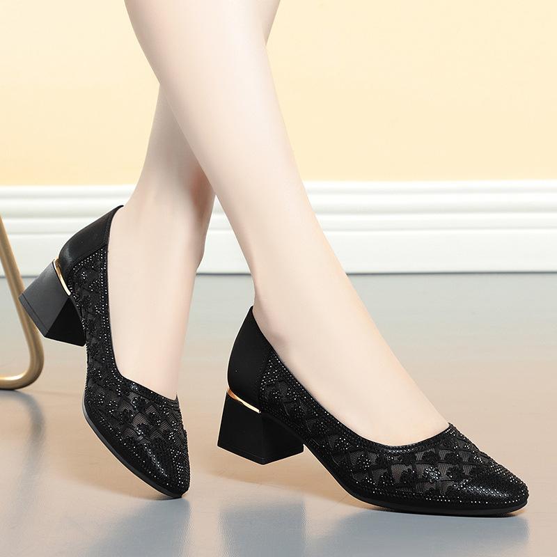 CINESSD 2023 Summer Fashion Pumps Cut-outs Women Crystal Casual Ladies Shoes High Heels Tenis Feminino Genuine Leather Sandals