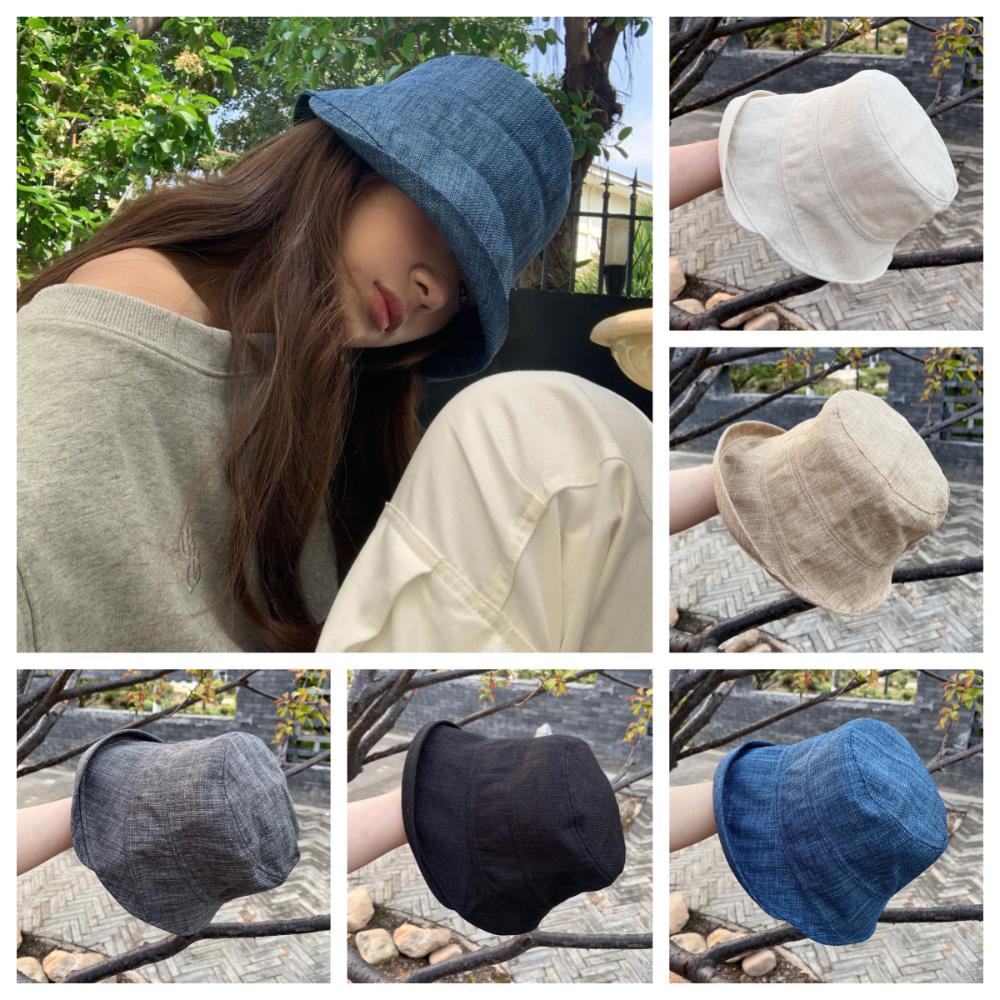 Sunscreen Roll Rim Fisherman Hat UV Protection Japanese Style Bucket Cap Flax Sun Hat  Hiking