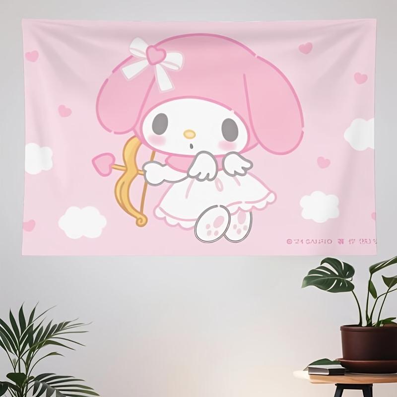 Sanrio Family 25 Pink Heart Printed Tapestry Kawaii Anime Wall Decor Cute Sanrio Character Party Background Playful Character De