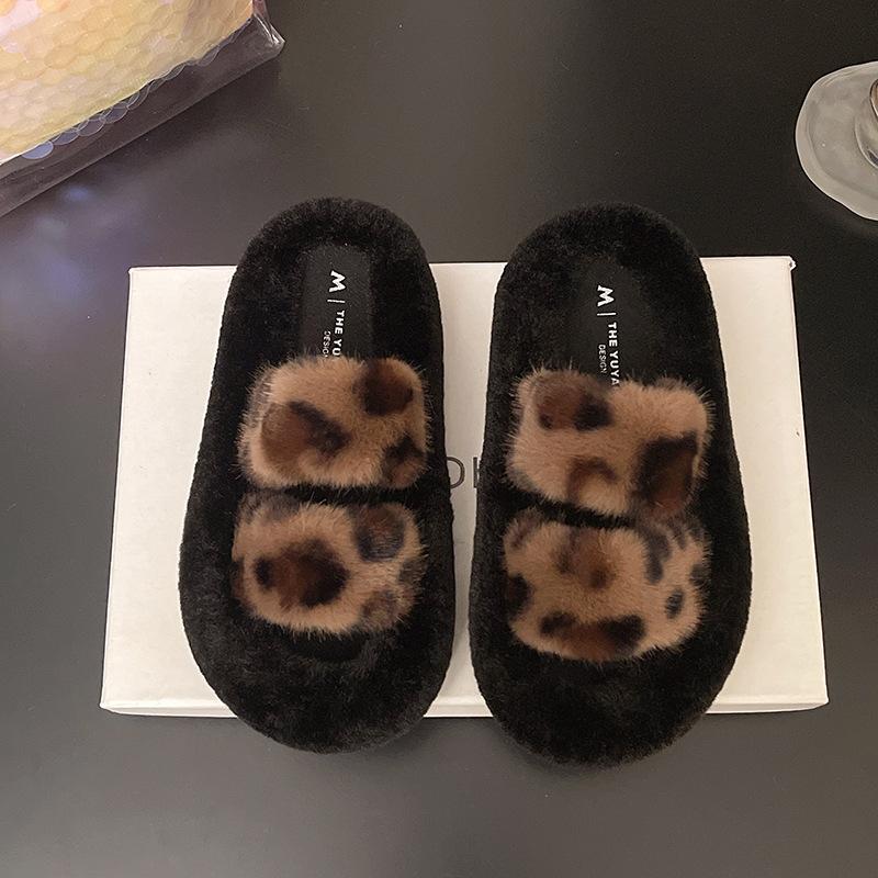 Thick-soled Mao Mao Drag Women's Shoes 2025 Autumn and Winter New Half-slippers Versatile Home Cotton Drag One-word Warm Cotton Slippers