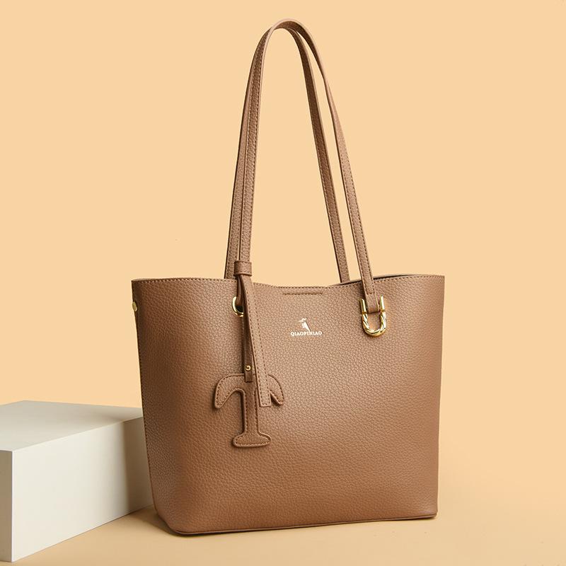 Trendy Fashion Retro Portable Tote Bag New Solid Color Soft Leather Texture Shoulder Bag Commuting To Work Large Capacity Women's Bag
