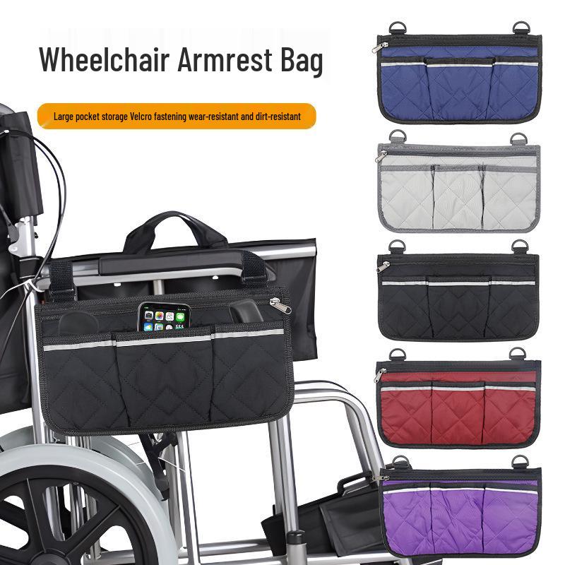 Reflective Wheelchair & Stroller Armrest Organizer with Multifunctional Pockets