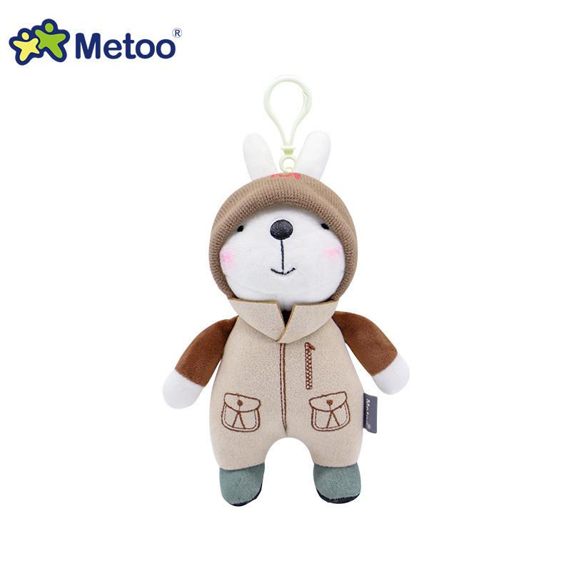 Charming Metoo Rabbit Keychain Plush Toy With Ultra-soft Crystal Plush In Gray Overalls