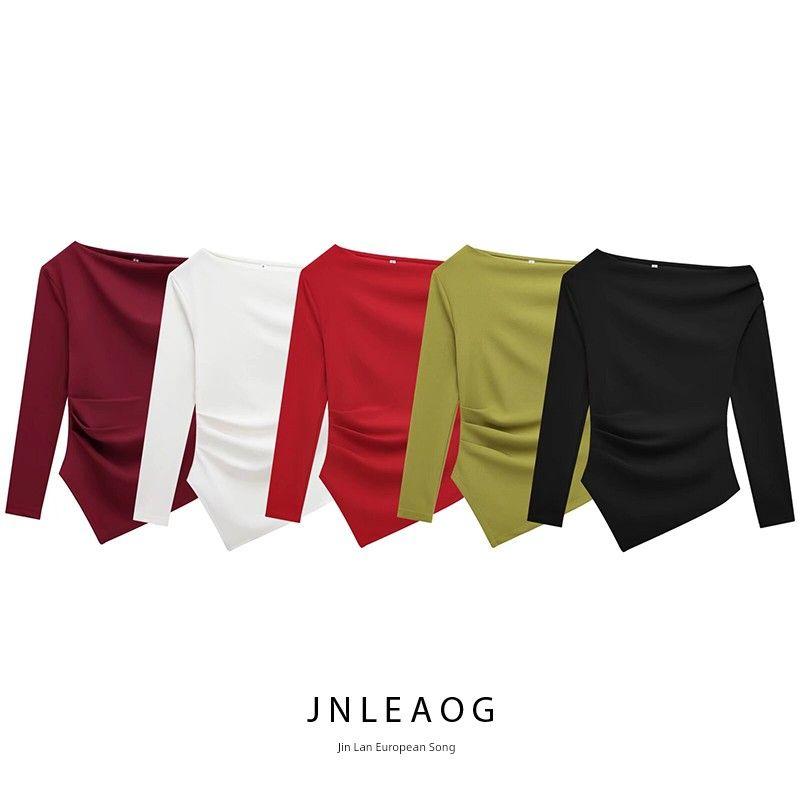 Jnleaog Autumn New Women's Clothing Fashion Style Stylish Fashionable Asymmetric Stretch Tops 3644328