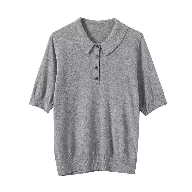 

BM&MD&ZA Женская весенне-летняя модная трикотажная футболка с лацканами Extra Small серый