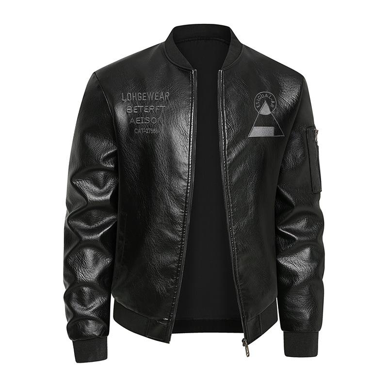 Large size men's leather jacket spring and autumn young men's leather jacket trend embroidered middle-aged men's leather jacket