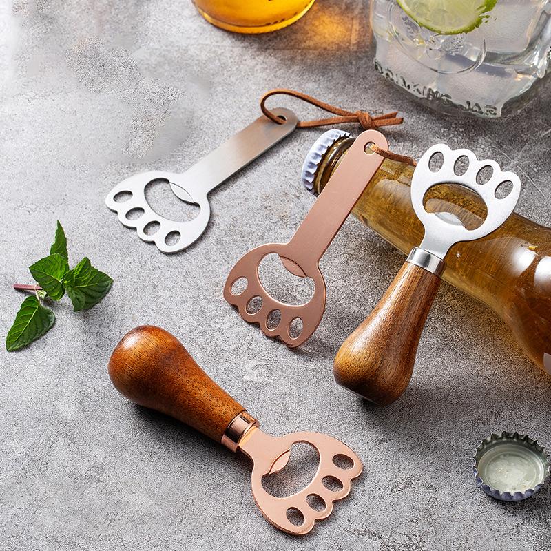 Stainless Steel Cat Claw Beer Bottle Opener Home Acacia Wood Upright Cute Bottle Opener Personalized Hanging Rope Screwdriver