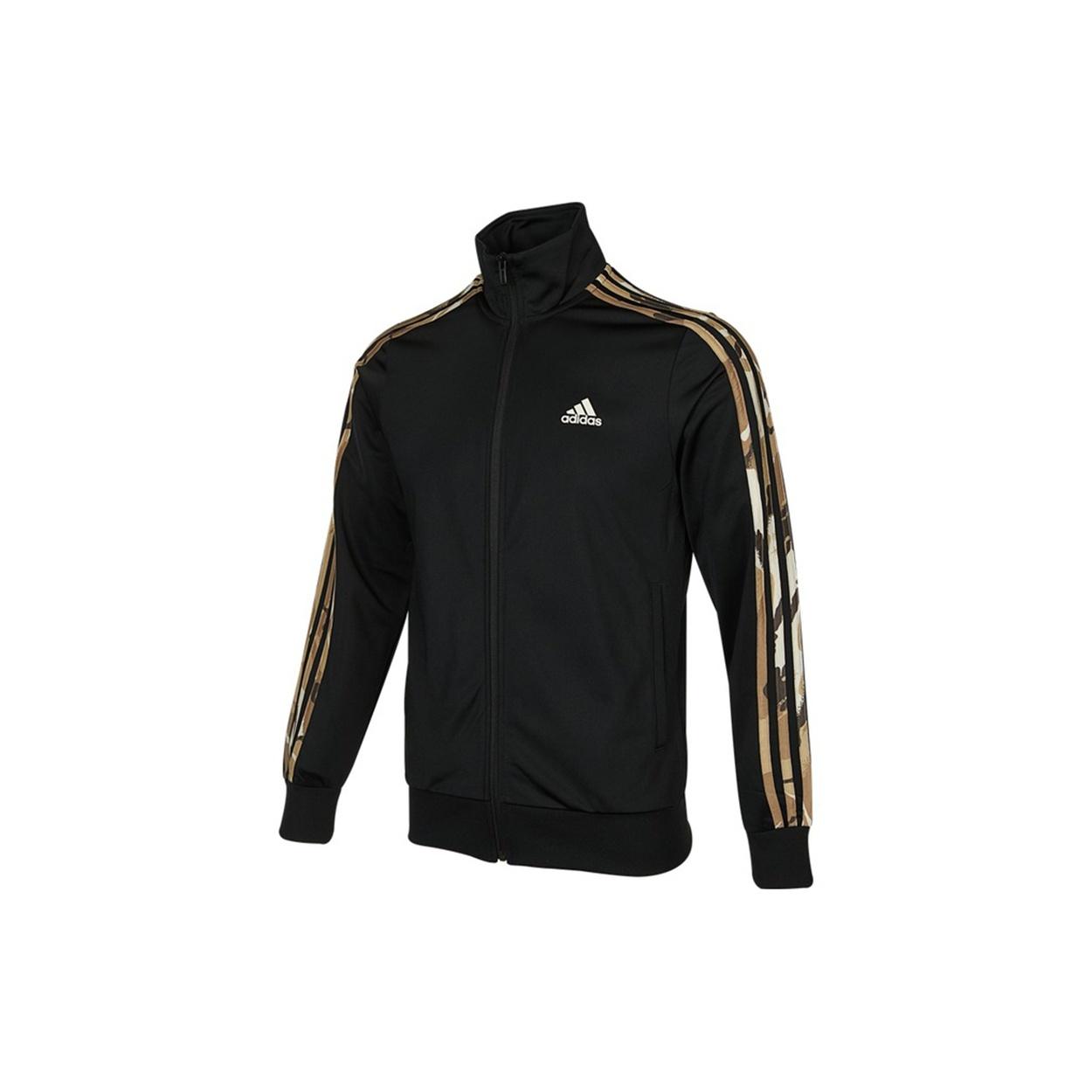 Men s adidas 3s Tt Tric Camouflage Stripe Sports Knit Stand Collar Jacket Autumn Black H48437 L