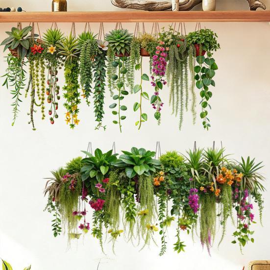 Pegatinas de Pared de Enredaderas Colgantes Plantas Verdes Hojas Pegatina de Pared Extraíble Pelar y Pegar Murales Artísticos de PVC para Sala de Estar Dormitorio Aula Cocina
