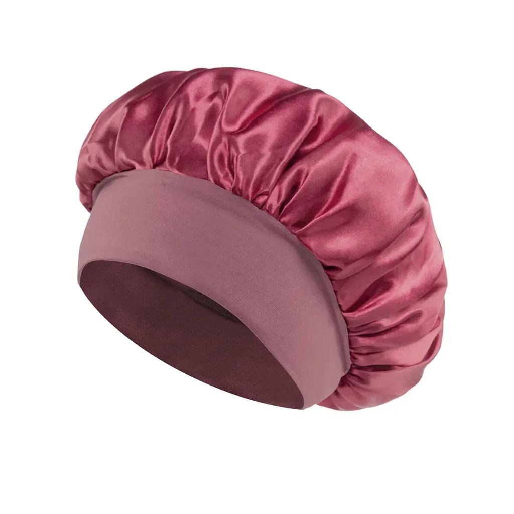 Satin Bonnets Night Sleeping Cap Large Elastic Wide Soft Band Colorful Silk Hat for Curly Hair Care Beauty Makeup for Women