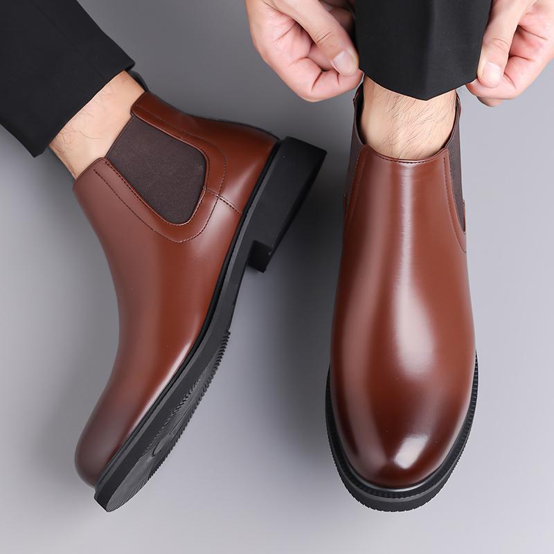 100% Cowhide New Large-sized Men's Riding Boots, Mid-top Thick-soled Casual Men's Leather Shoes, Business Casual Leather Shoes