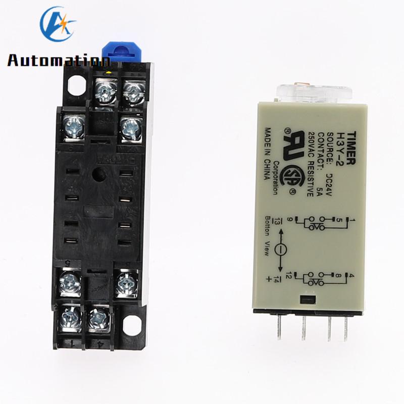 Power-on Delay Rotary Knob DPDT 5S/10S/30S/60S/3M/5M/10M/30M Timer Timing Time Relay AC 110V 220V 380V H3Y-2 With Base Socket Relays 5