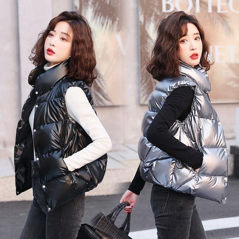 Leave-in glossy vest women's down cotton autumn and winter short fashion loose vest cotton jacket vest vest jacket