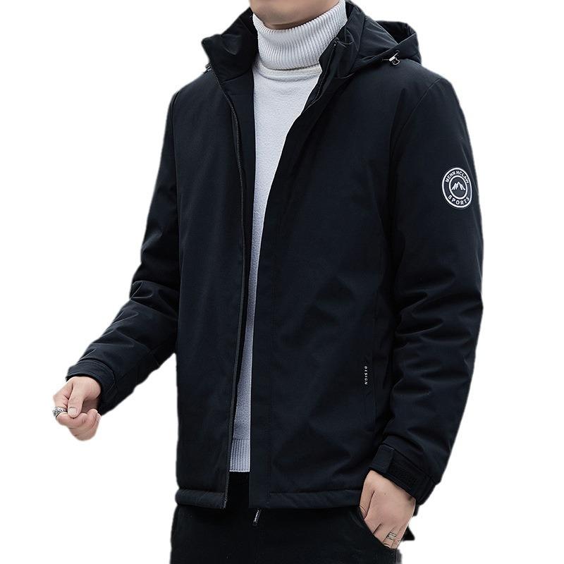 Men's Winter Thickened Warm White Duck Down Jacket Blue Middle-aged Removable Hooded Top