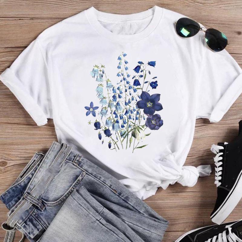Tisk Camper Flower Vintage Móda Ženy Kreslený Krátký rukáv Grafika T Top Letní košile Trička Běžné Dámské Tričko
