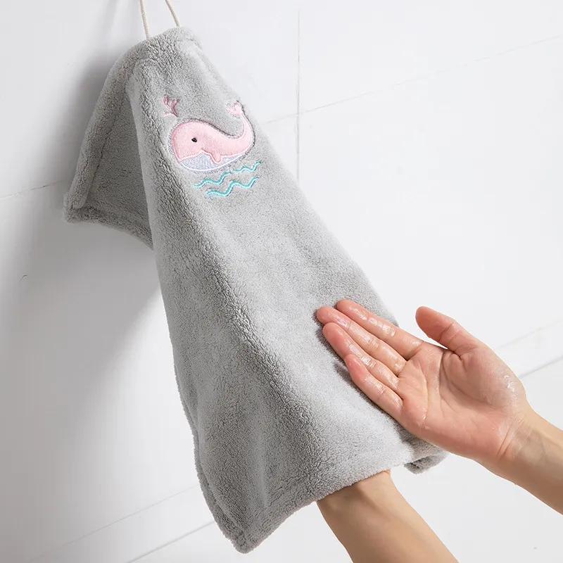 Kitchen Towel Quick-drying Handkerchief Hanging Type Absorbent Square Cute Children Hand Towel Small Towel Coral Fleece
