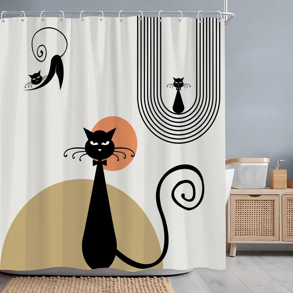 Wodoodporna Zasłona Prysznicowa w Stylu Vintage Geometryczna Abstrakcyjna Linia Prosta Nowoczesna Tkanina Poliestrowa Domowa Zasłona Prysznicowa Dekoracja Łazienki Z Haczykami