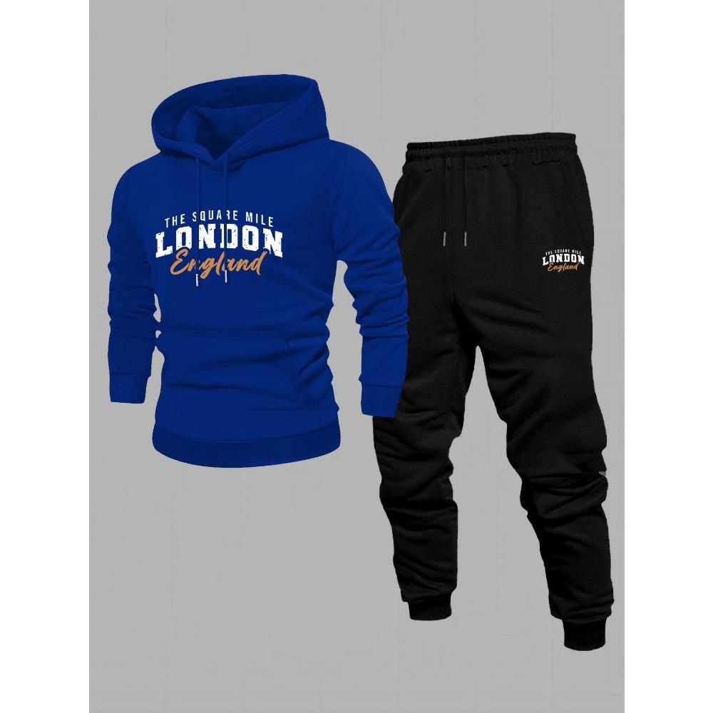 Men'S Two Piece Casual Hoodie Set with Drawstring, Suitable for Autumn And Winter, Featuring a Loose Fitting Top And Matching Sweatpants