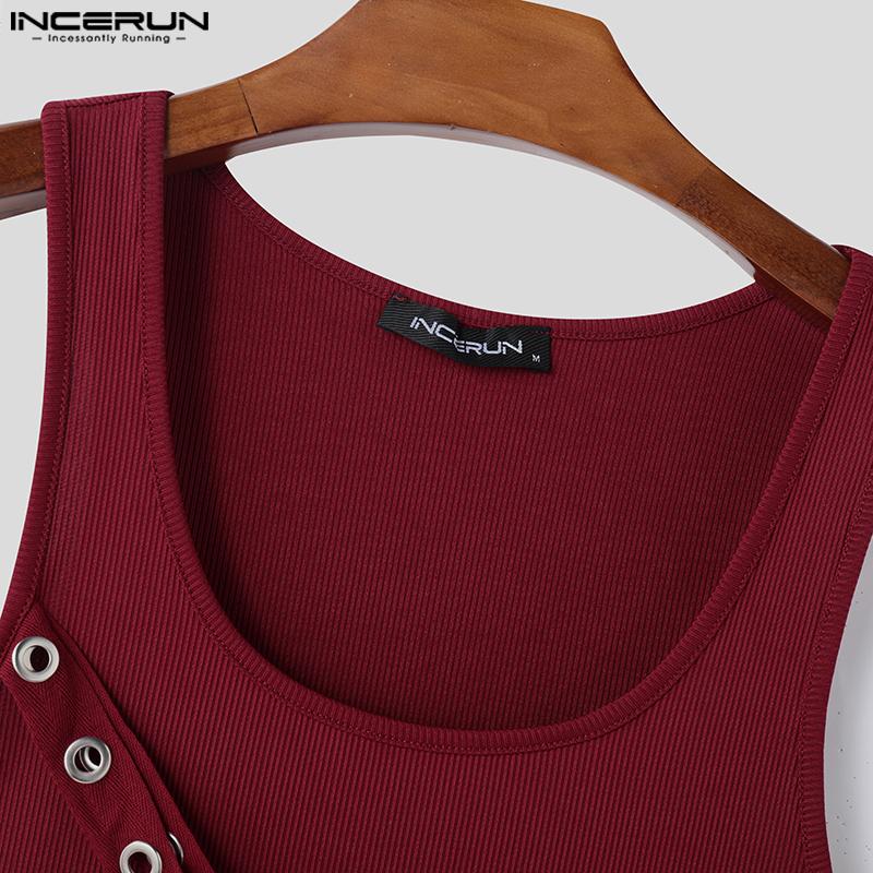INCERUN Men Summer Sleeveless Strap Patchwork Casual Skinny Tank Tops