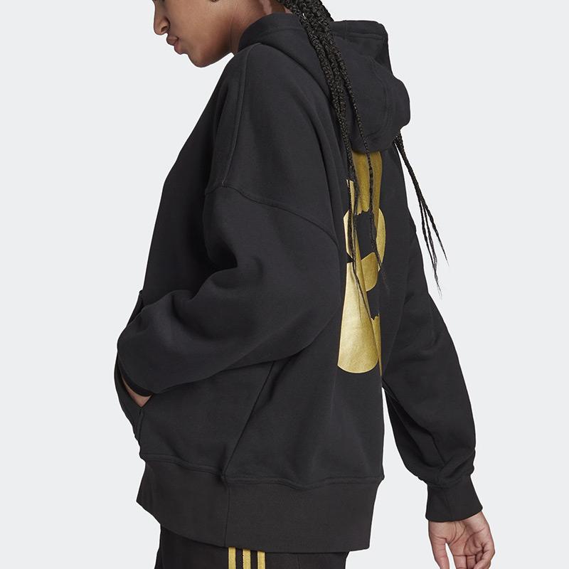 Adidas Originals Marimekko Logo Embroidered Loose Fit Sports Hoodie Women Hoodies Black H20415