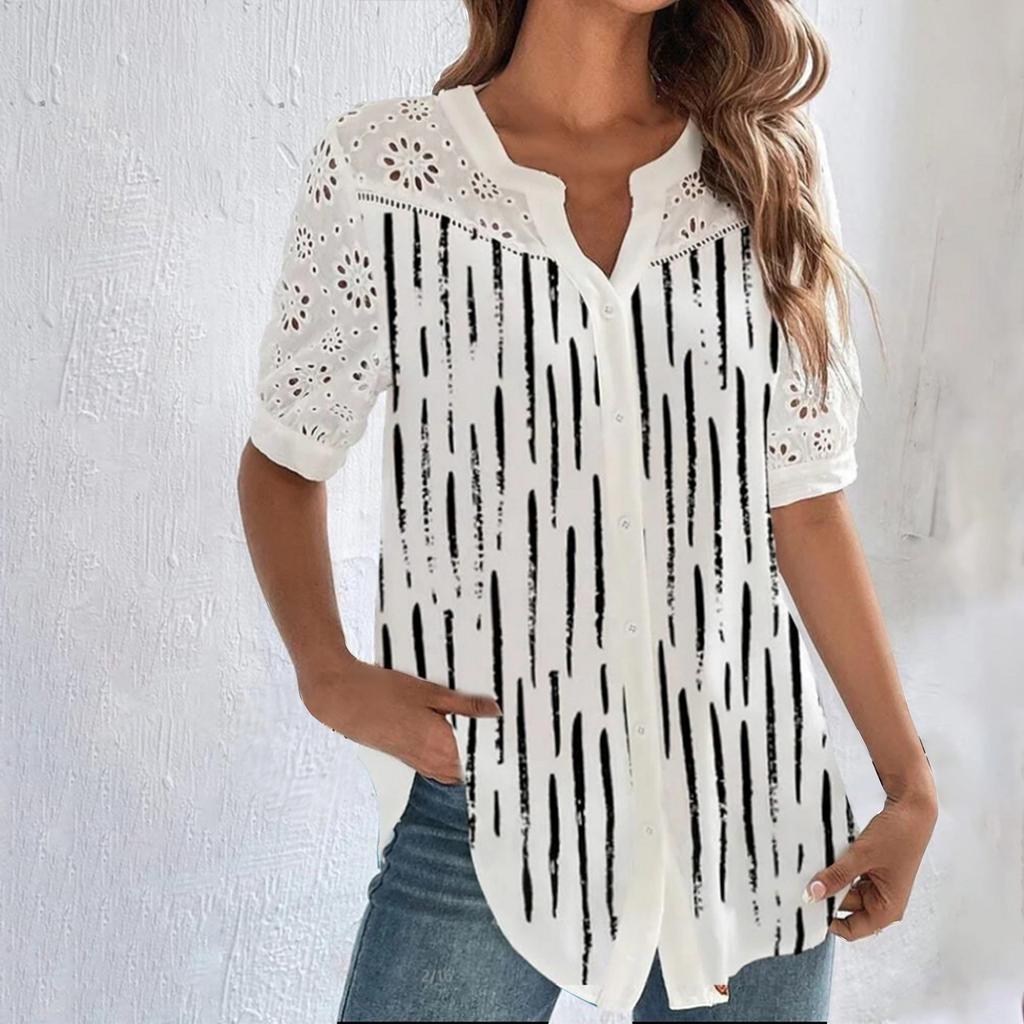 Women's Fashion Button-Down Lapel Short Sleeve Shirt Top