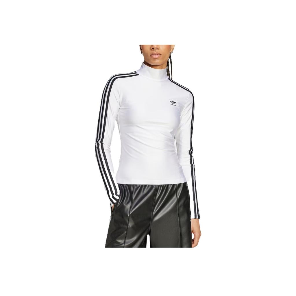 Adidas Originals 3-Stripes Turtleneck Slim Fit Long Sleeve T-Shirt Women Tops White JG1535