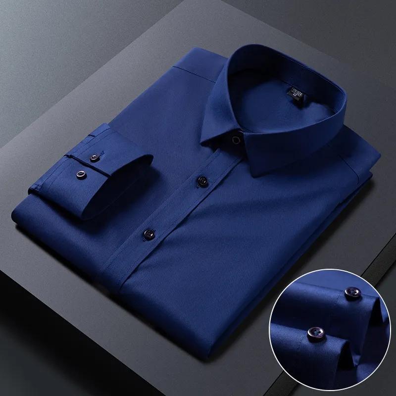 Men'S Casual And Fashionable Long Sleeved Solid Color Shirt Non Ironing And Wrinkle Resistant Business Top
