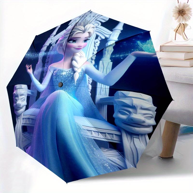 Elsa Queen of Ice Crystal Magic Cartoon Umbrella, Portable 3-Fold Compact Umbrella, Suitable for Camping, Hiking and Travel, Ideal Easter Bi