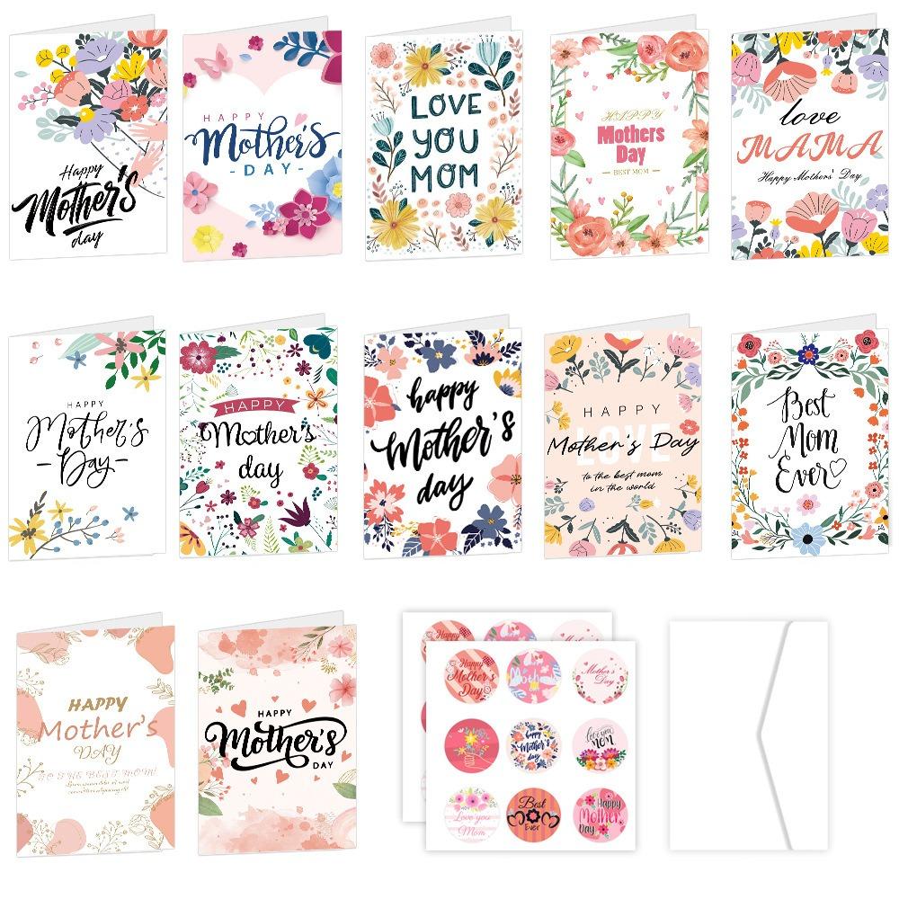 12pcs Festival Party Gift Card Foldable Message Card Mother's Day Greeting Card  Happy Mother's Day