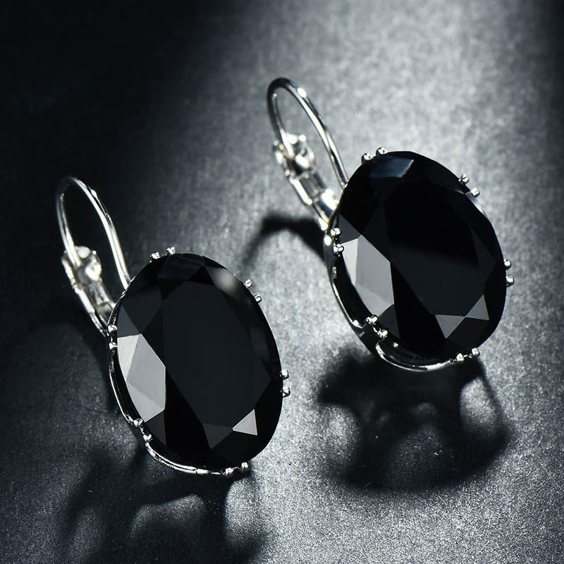 

BELLA BOX Earring Big Egg Shaped Gemstone Charms Silver Jewelry Woman Party Anniversary Gift чёрный
