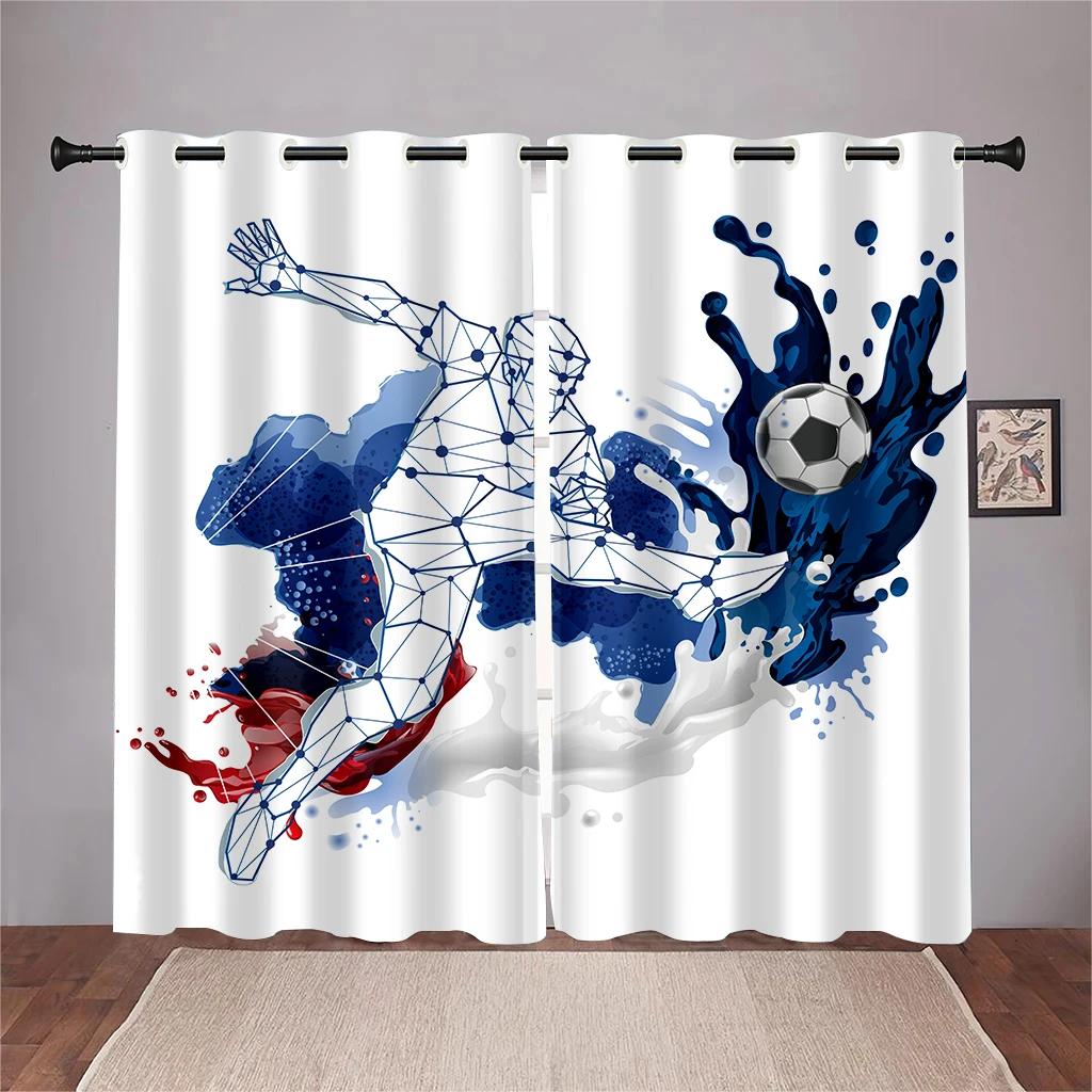 3D Fußballspieler Kickball Vorhänge Cooler Kickball Pose Muster Vorhang 2 Paneele Fußballfan Wohnzimmer Schlafzimmer Arbeitszimmer Kinderzimmer Dek