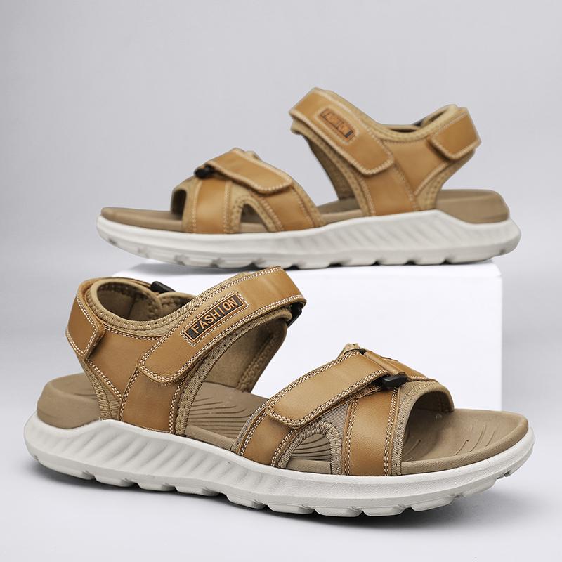 Brand Men Summer New Sandals and Slippers Men's Leather Sandals Adult Thick-soled Beach Shoes Non-slip Open-toe Leather Sandals