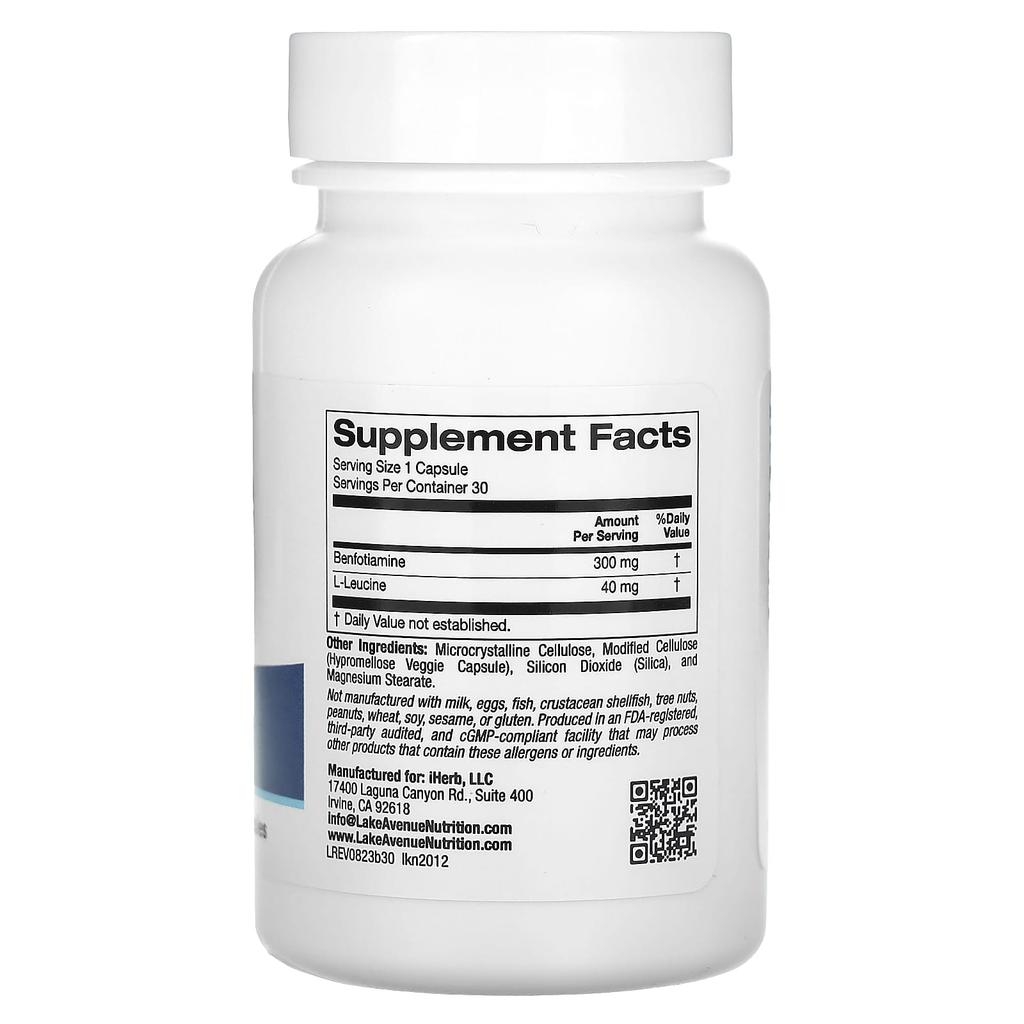 Benfotiamin mit L-Leucin, 300 mg, 30 Veggie-Kapseln