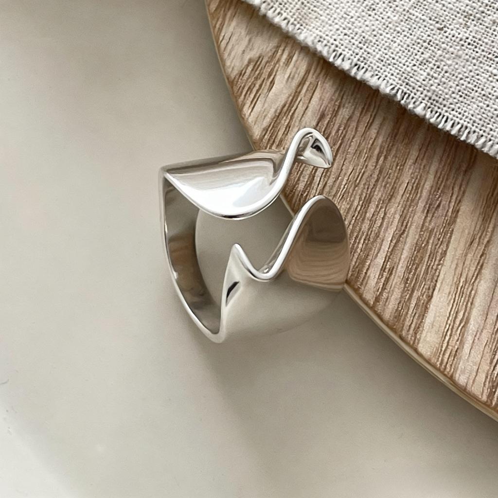 925 Silver Geometric Wave Opening Rings For Women Minimalist Irregular Adjustable Statement Jewelry Luxury Party Gift