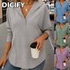 Blusas y Camisas Casuales de Moda para Mujer DICFY Otoño Invierno Cuello en V Manga Larga