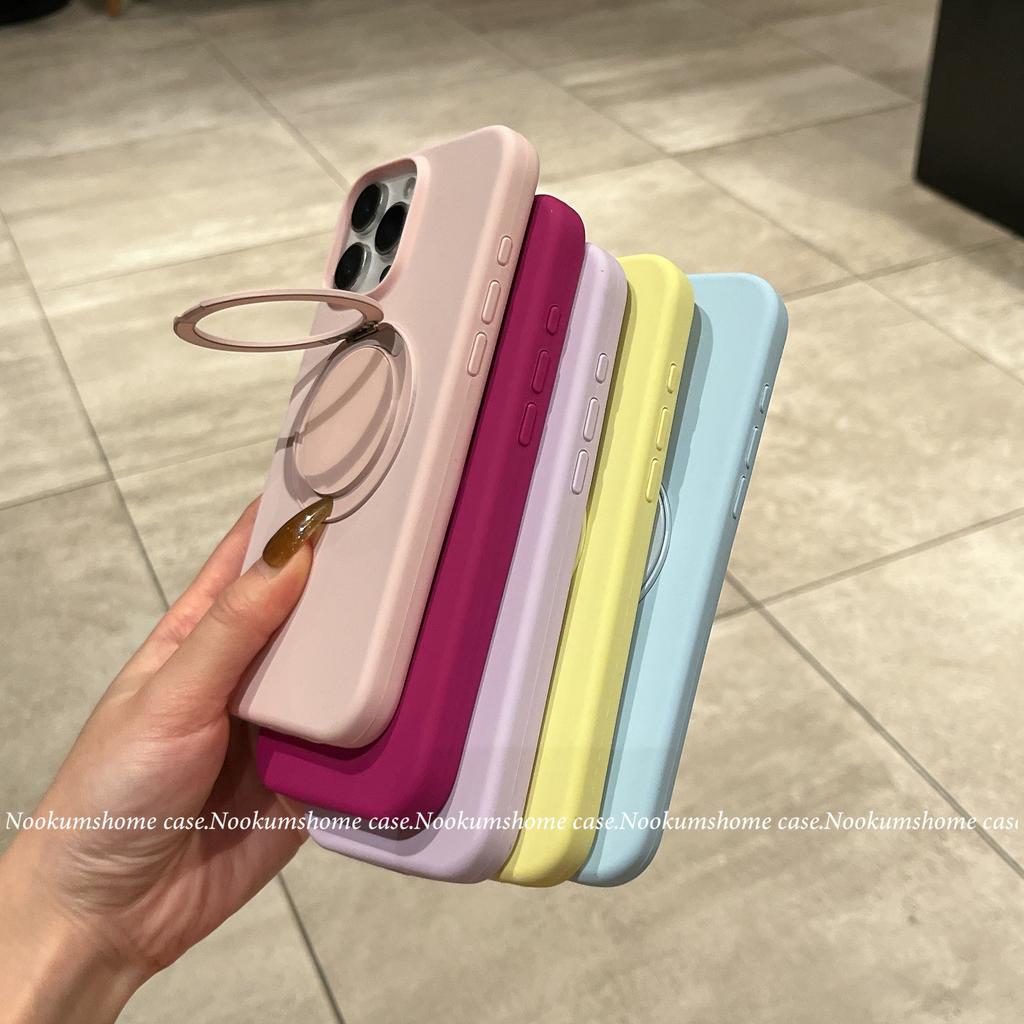 Applicable To IPhone 16 Liquid Silicone Rotating Magnetic Suction Bracket Mobile Phone Case Apple 15 Large Hole Anti Fall Protection Case 14
