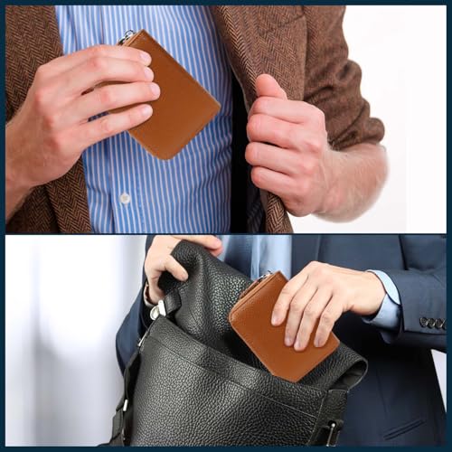 [DSDCDJ] Herren-Bifold-Geldbörse mit großem Fassungsvermögen, Fächerbörse im Akkordeon-Stil, kastenförmiges Münzfach und Außentasche, Rindsleder, RFID-Schutz