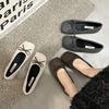 Fashion New Style Fashionable Woman Casual Square Head Bow Flats Flock Ballerina Luxury Flats Female Suede Elegant Soft Sole Women Shoes