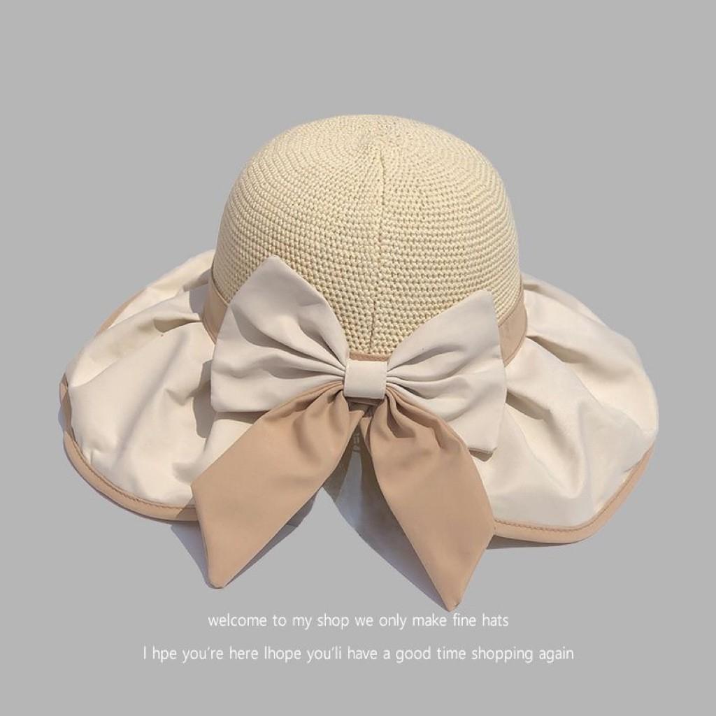 Large Brim Bucket Hat Women's Summer Versatile Vacation Sun Hat Sun Protection Thin Sun Hat Bow Fashion OL