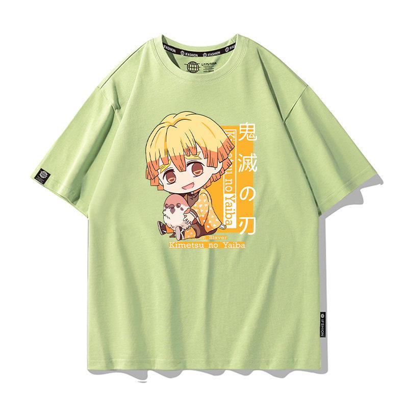Summer Cartoon Ghost Killing Blade Summer Anime Cotton Cartoon Printing New Unisexs and Womens Casual Round Neck Short Sleeve